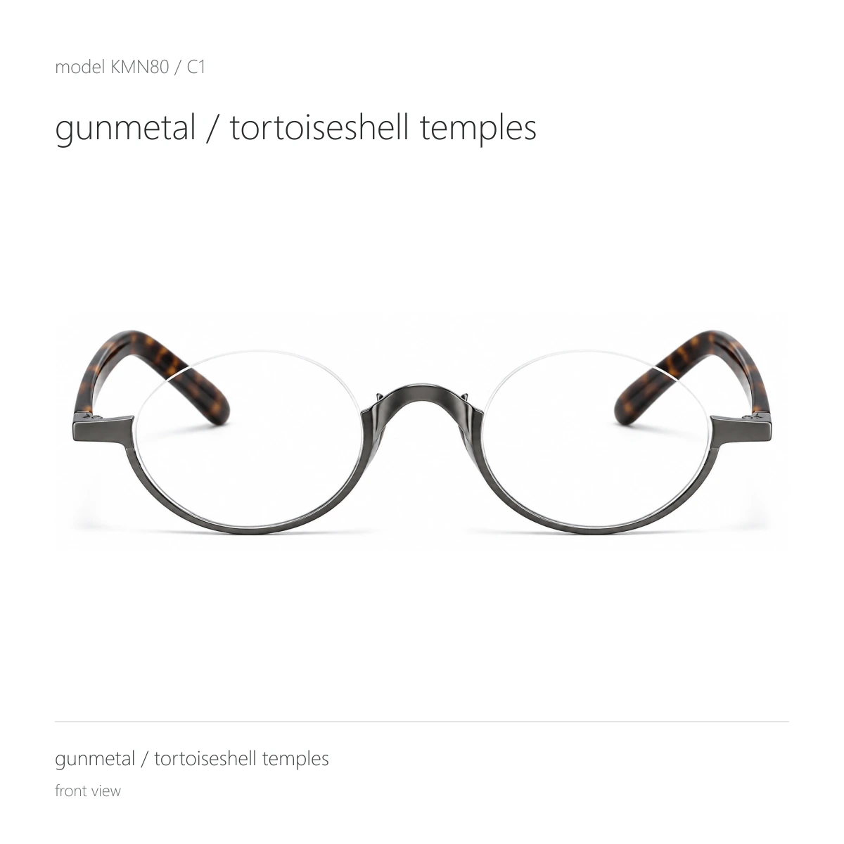 Model KMN80 in gunmetal / tortoiseshell temples, front view