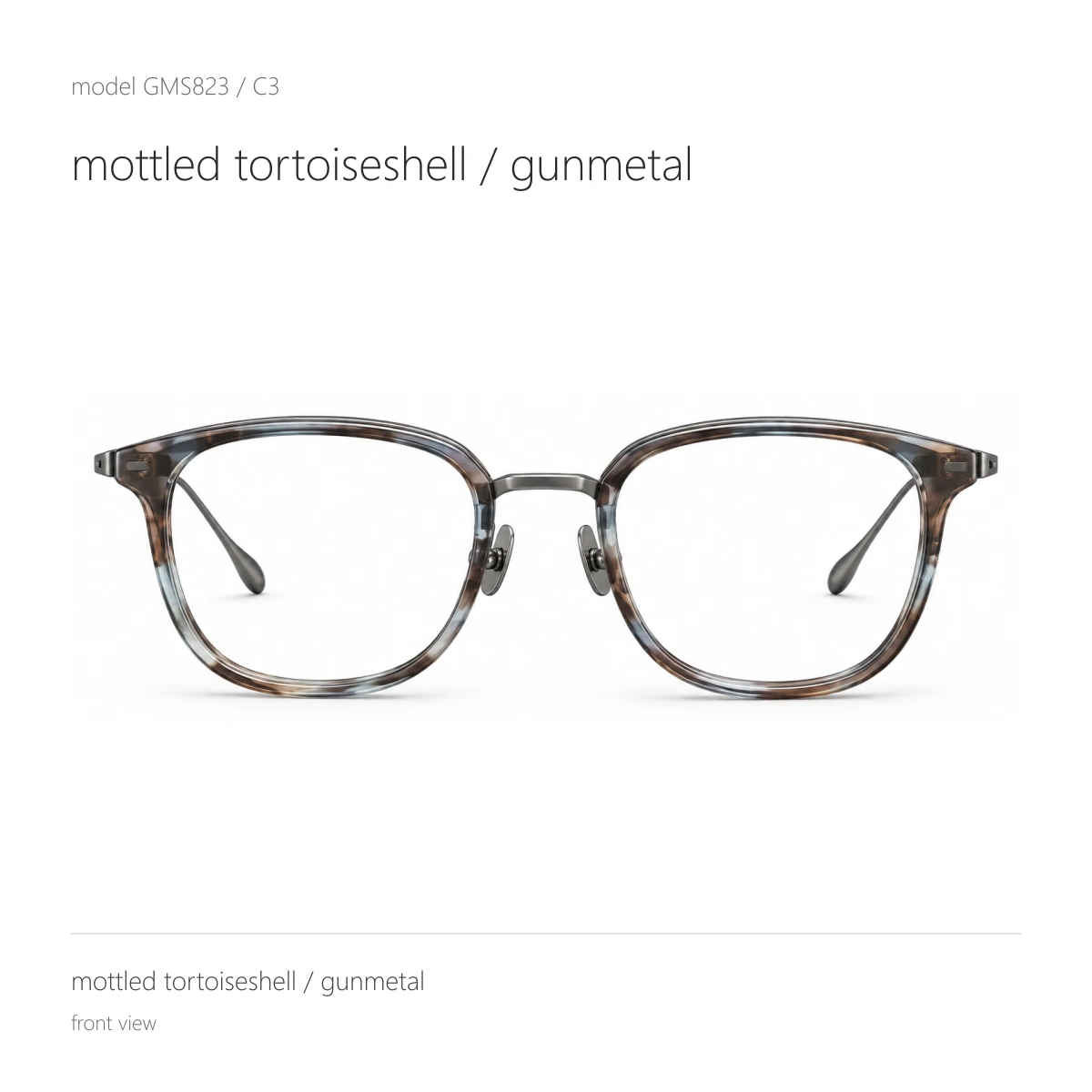 Model GMS823 in mottled tortoiseshell / gunmetal, front view