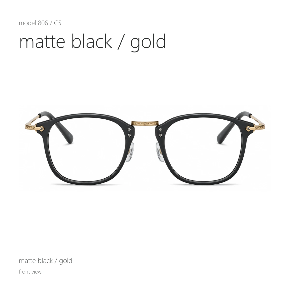 Model 806 in matte black / gold, front view