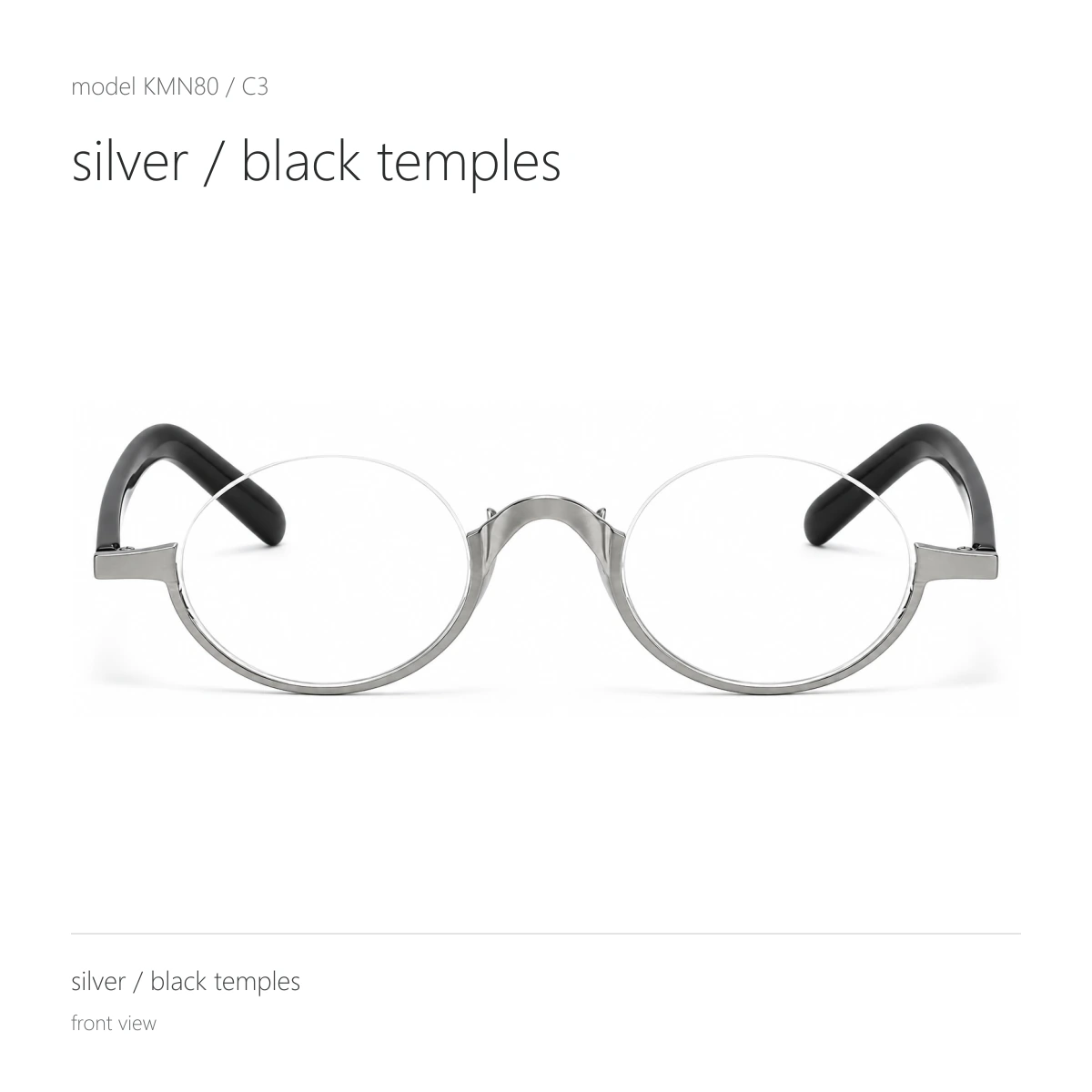 Model KMN80 in silver / black temples, front view