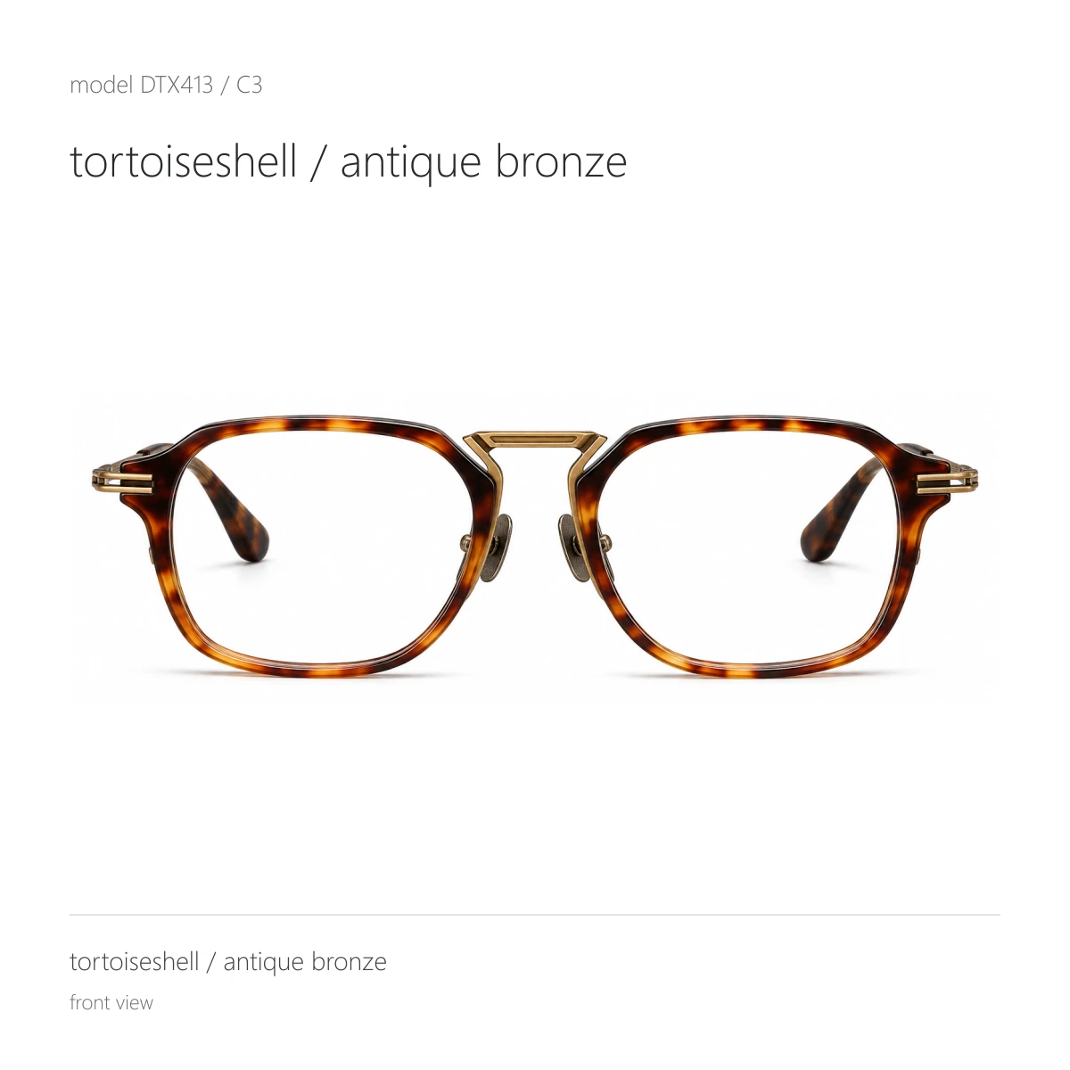 Model DTX413 in tortoiseshell / antique bronze, front view