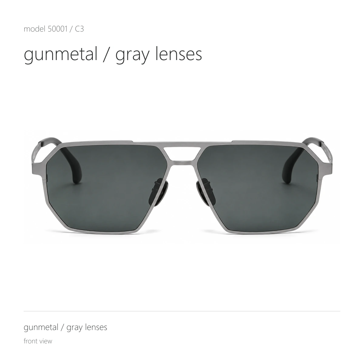 Model 50001 in gunmetal / gray lenses, front view