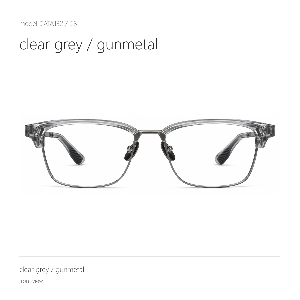 Model DATA132 in clear grey / gunmetal, front view
