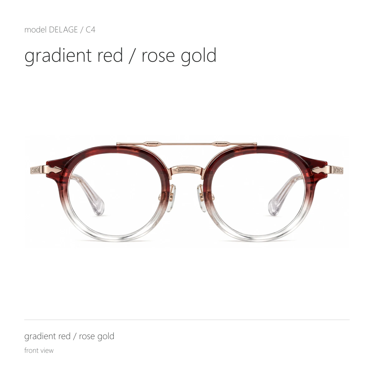 Model DELAGE in gradient red / rose gold, front view