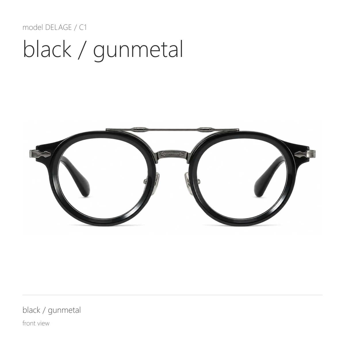 Model DELAGE in black / gunmetal, front view