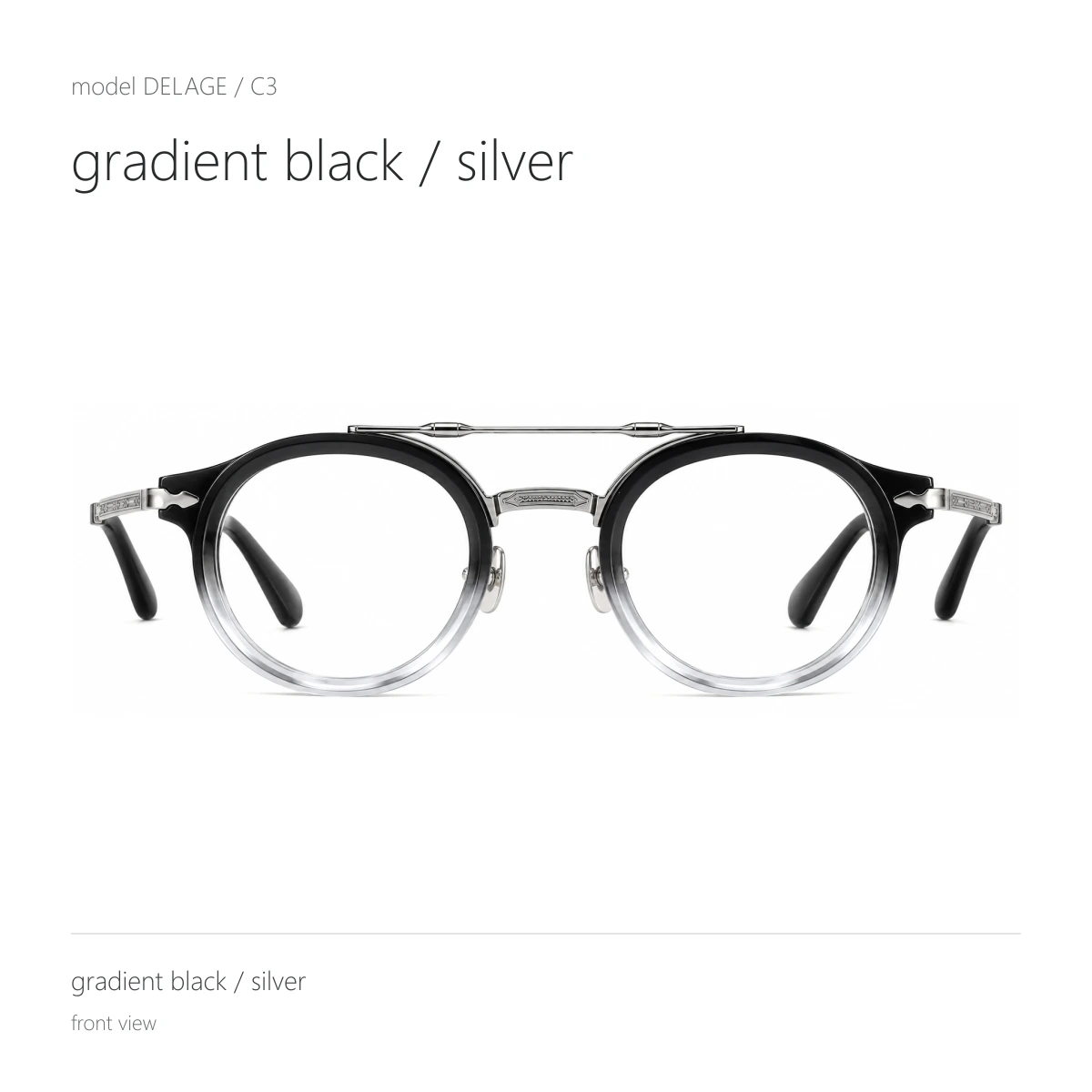 Model DELAGE in gradient black / silver, front view