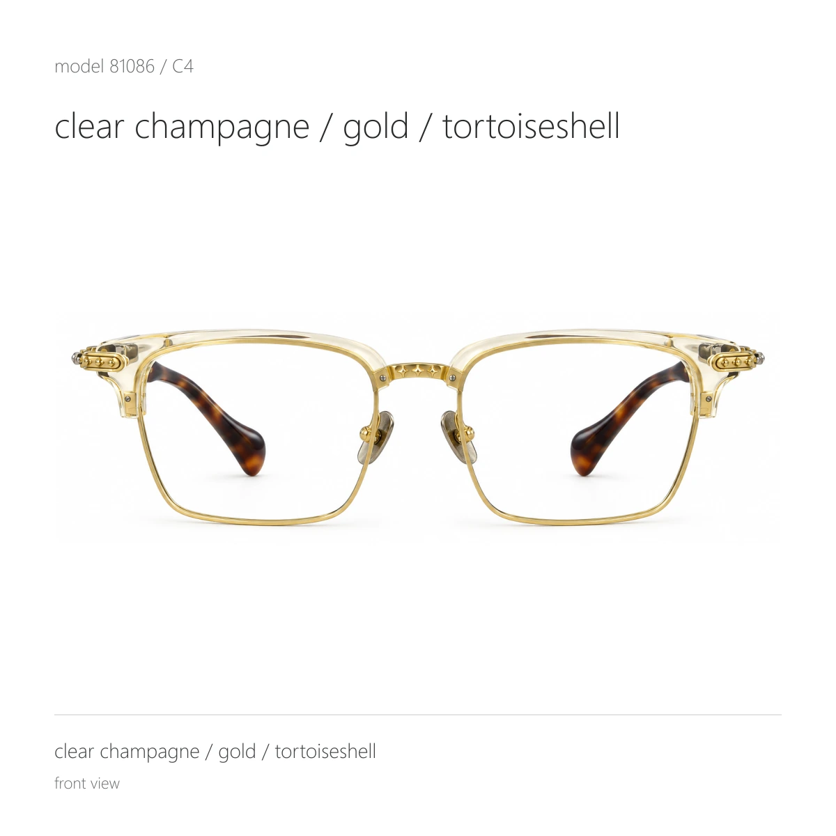 Model 81086 in clear champagne / gold / tortoiseshell, front view