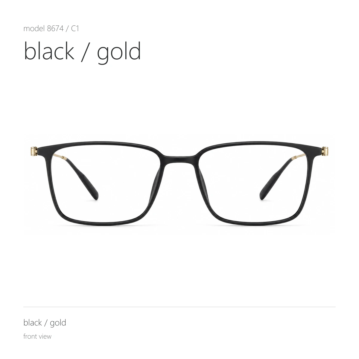 Model 8674 in black / gold, front view